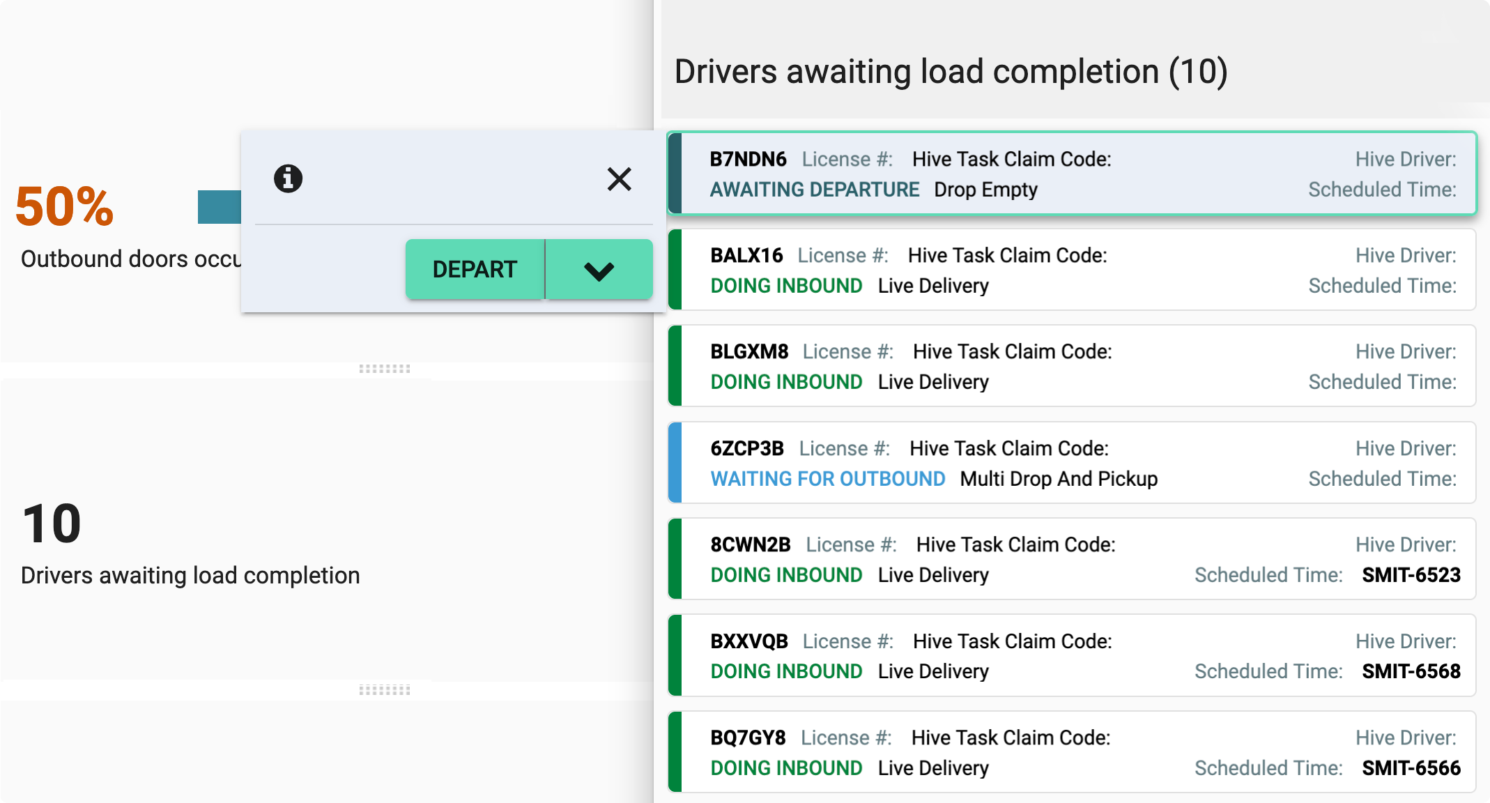 Visibility Dashboard - Driver Load Execution